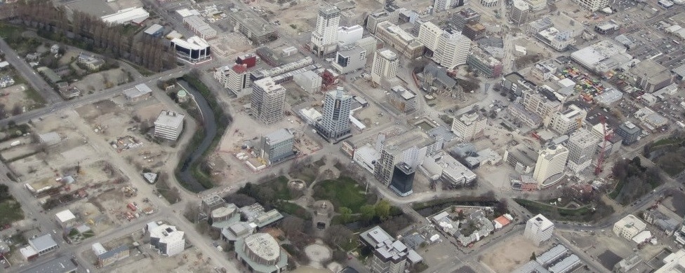 An aerial image taken in 2012 or 2013 showing the many empty lots where buildings have been demolished