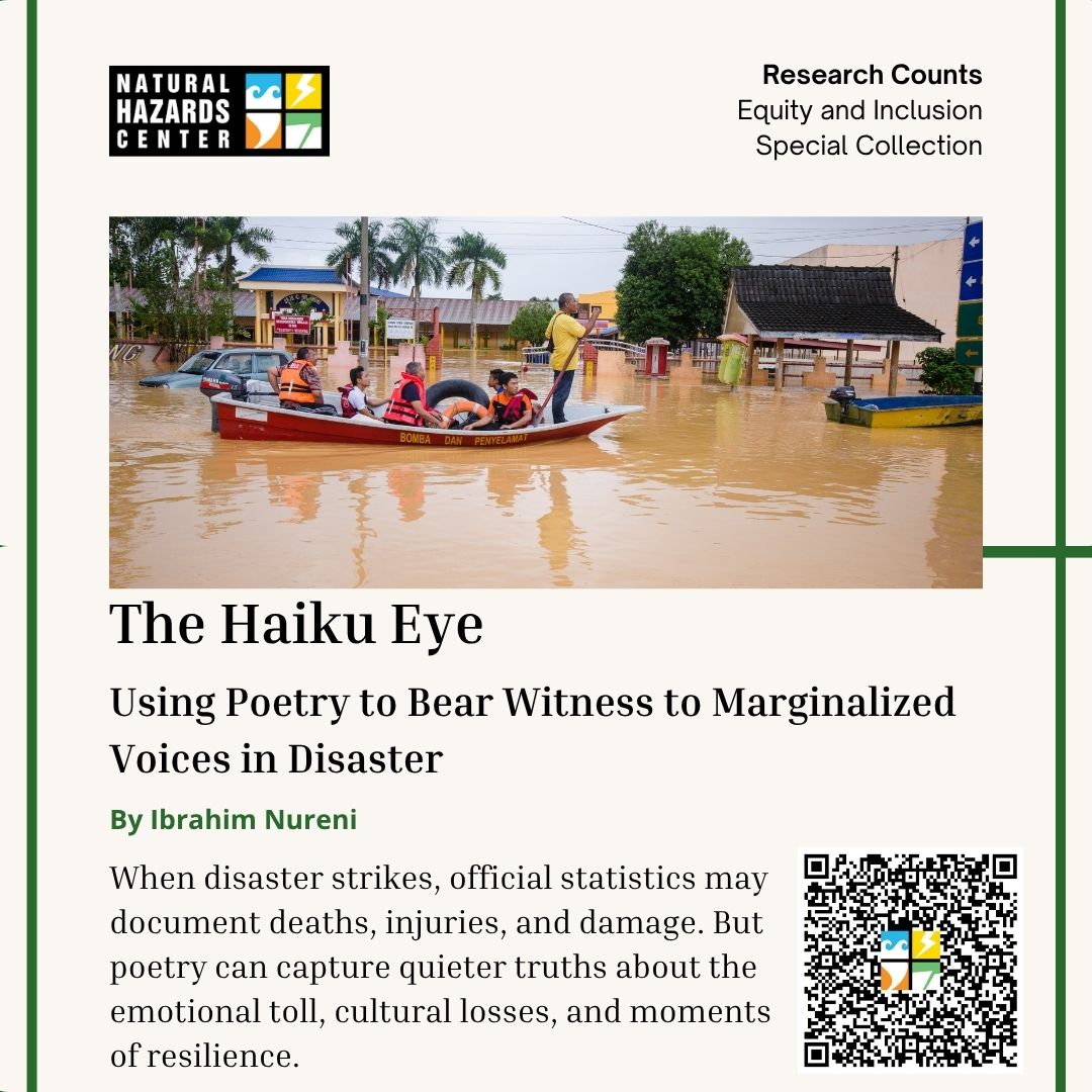 Haiku can be a uniquely powerful tool to bear witness to the often-invisible dimensions of loss and healing for people experiencing disasters. For Research Counts, Ibrahim Nureni proposes the "haiku-eye"—an inspiring new research perspective.