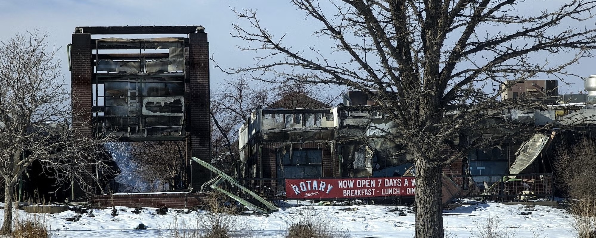 Burned buildings in Louisville, Colorado, in the wake of the Marshall Fire. (Credit: Glenn Asakawa/CU Boulder)