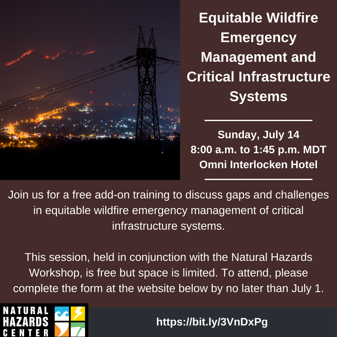 Add-On Meeting: Equitable Wildfire Emergency Management and Critical Infrastructure Systems