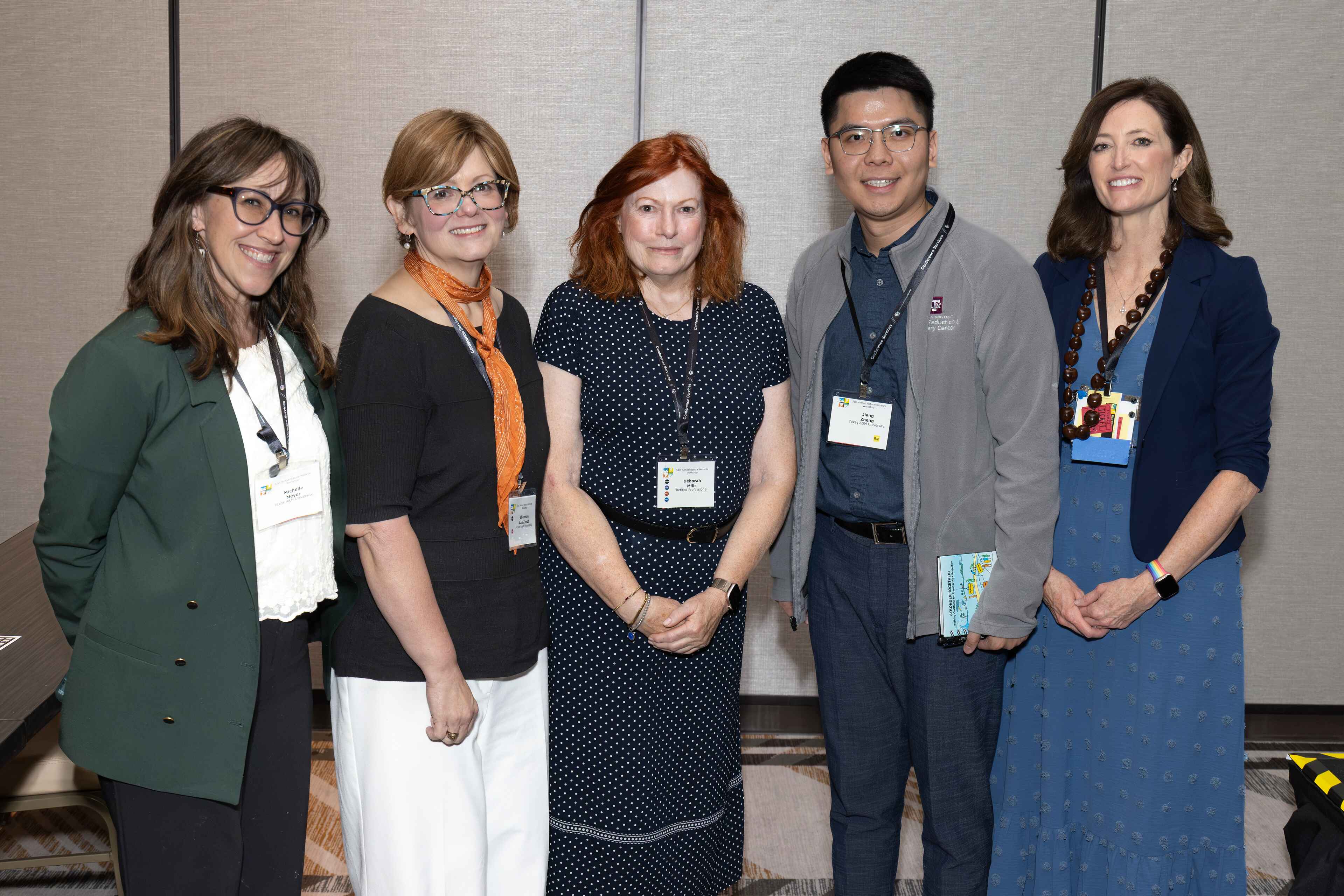 From left to right: Michelle Annette Meyer, Shannon Van Zandt, Deborah Mills, Jiang Zheng, and Lori Peek at the launch of the Natural Hazards Solutions Fund during the 51st Annual Natural Hazards Workshop. 