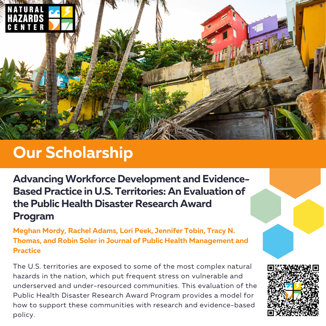 The Public Health Disaster Research Award Program funds, trains, mentors, and connects researchers, students, and practitioners in historically underserved areas with high natural hazard risk.