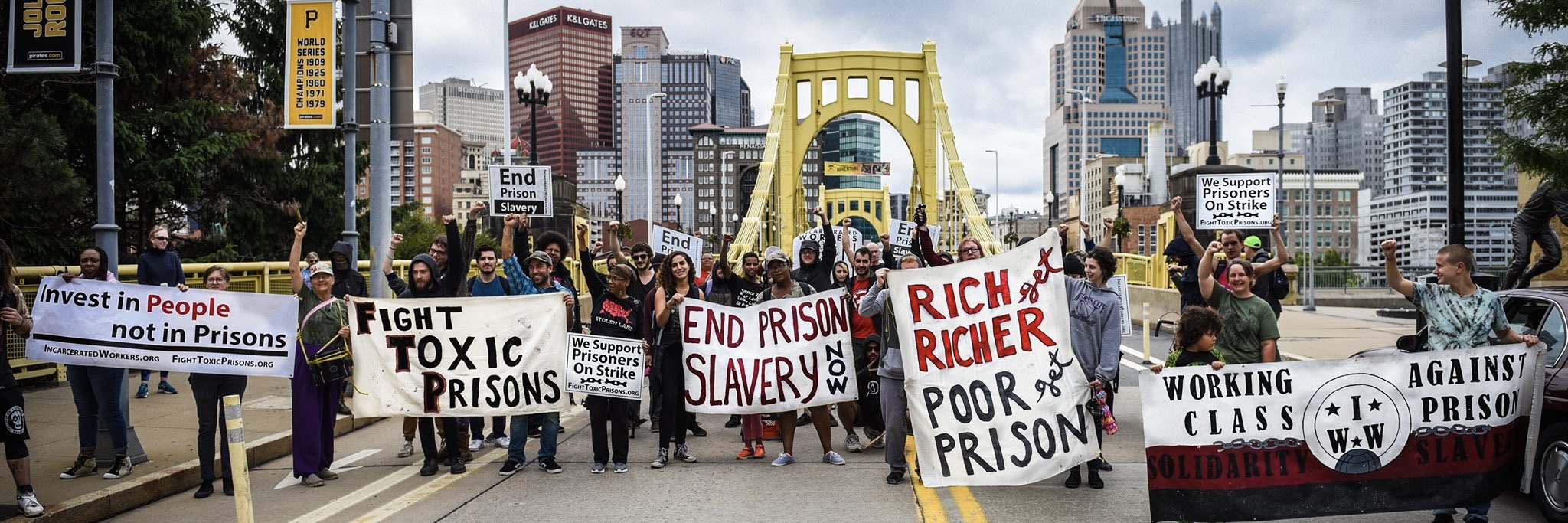 Dozens of organizers, community members, and friends and family of currently- and formerly-incarcerated peoples marched through downtown Pittsburgh during a protest in 2018
