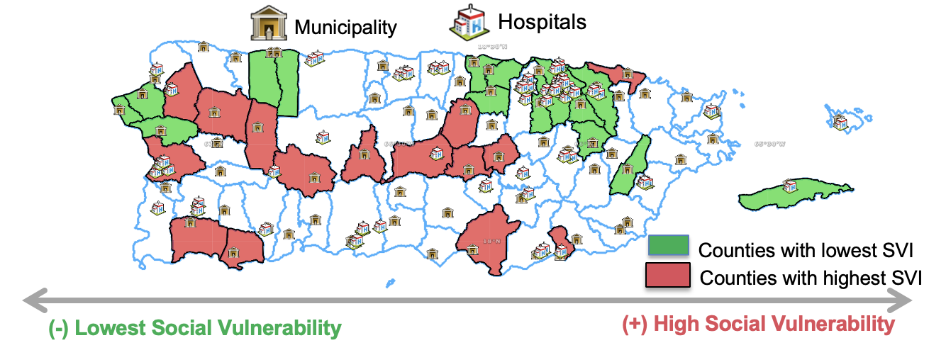 Puerto Rico Hospital and SVI map
