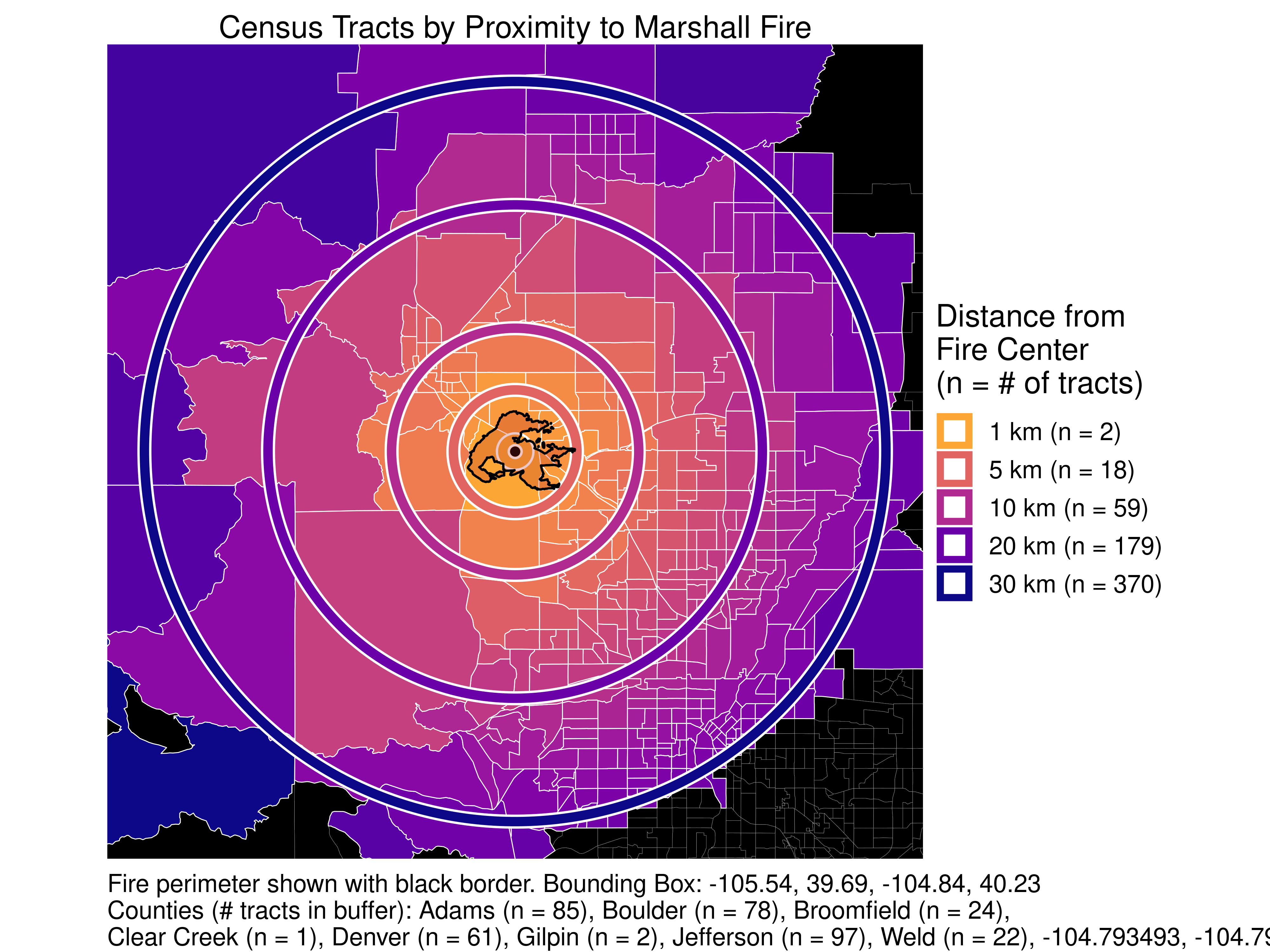 Census Tract Proximity to Marshall Fire